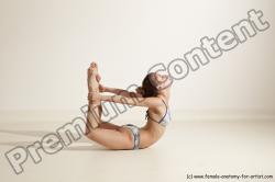 Swimsuit Gymnastic poses Woman White Moving poses Slim long brown Dynamic poses Academic